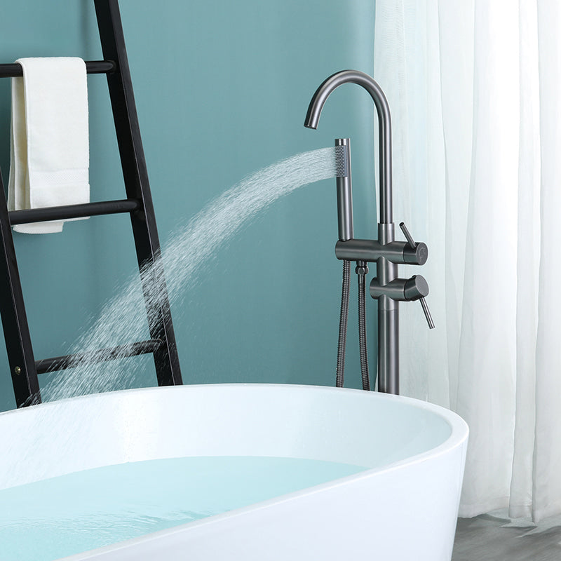 Floor Mounted Metal Freestanding Tub Filler Two Handles Freestanding Tub Filler Trim Clearhalo 'Bathroom Remodel & Bathroom Fixtures' 'Bathtub Faucets' 'bathtub_faucets' 'Home Improvement' 'home_improvement' 'home_improvement_bathtub_faucets' 6743630