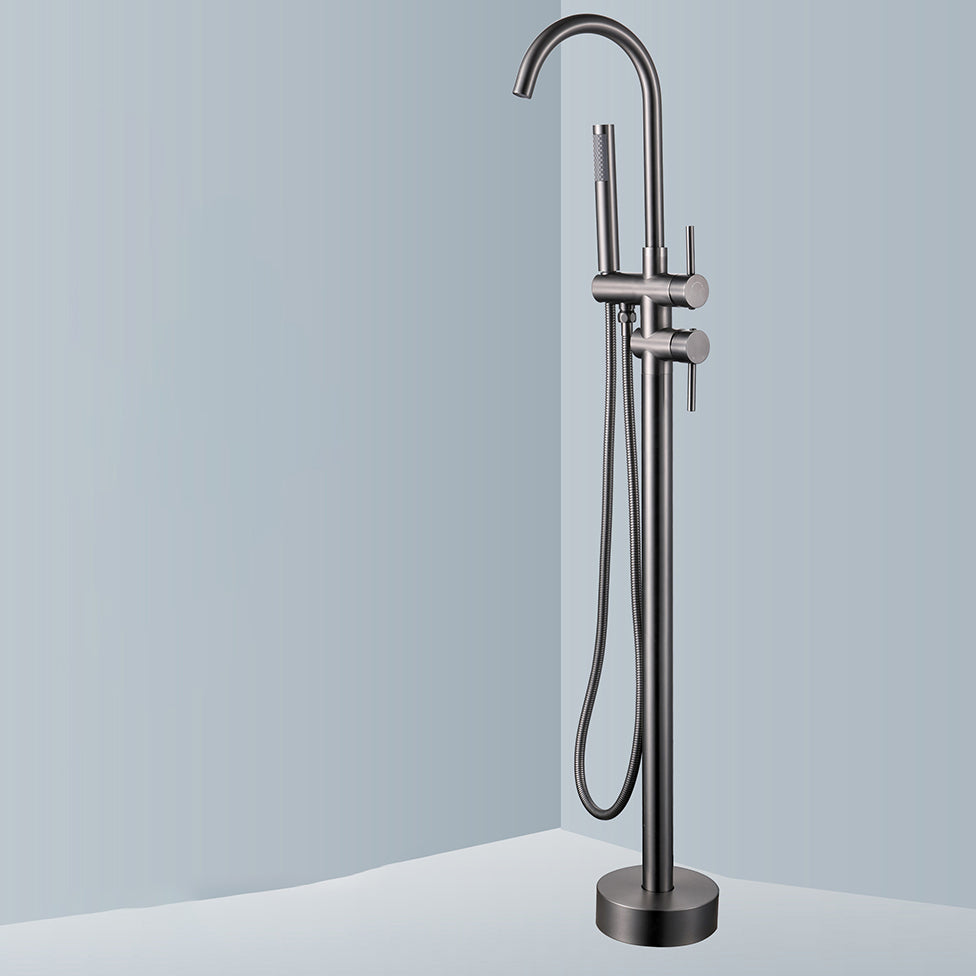 Floor Mounted Metal Freestanding Tub Filler Two Handles Freestanding Tub Filler Trim Clearhalo 'Bathroom Remodel & Bathroom Fixtures' 'Bathtub Faucets' 'bathtub_faucets' 'Home Improvement' 'home_improvement' 'home_improvement_bathtub_faucets' 6743637