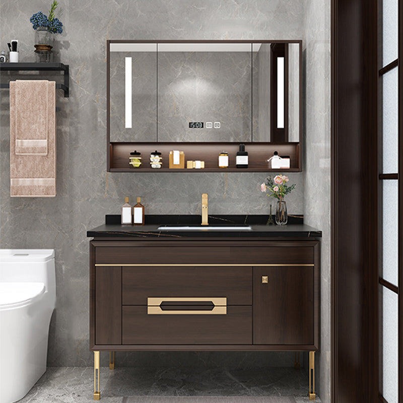 Freestanding Vanity Mirror Rectangle Single Sink Wood Frame Vanity Set with Drawers Vanity & Faucet & Smart Medicine Cabinet 47.2"L x 21.7"W x 32.7"H Clearhalo 'Bathroom Remodel & Bathroom Fixtures' 'Bathroom Vanities' 'bathroom_vanities' 'Home Improvement' 'home_improvement' 'home_improvement_bathroom_vanities' 6743848