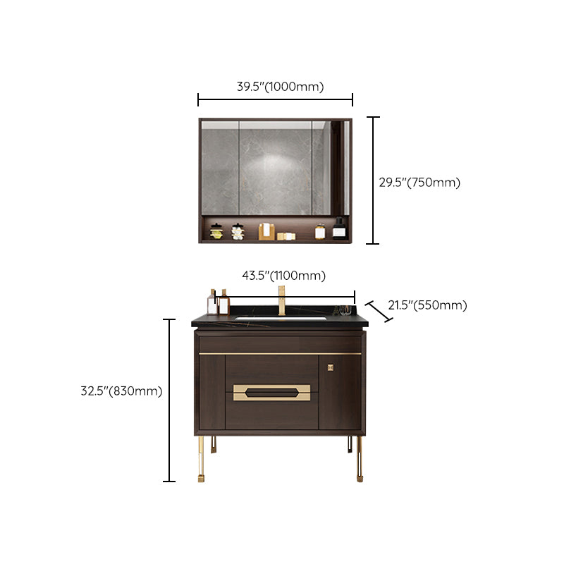 Freestanding Vanity Mirror Rectangle Single Sink Wood Frame Vanity Set with Drawers Clearhalo 'Bathroom Remodel & Bathroom Fixtures' 'Bathroom Vanities' 'bathroom_vanities' 'Home Improvement' 'home_improvement' 'home_improvement_bathroom_vanities' 6743856