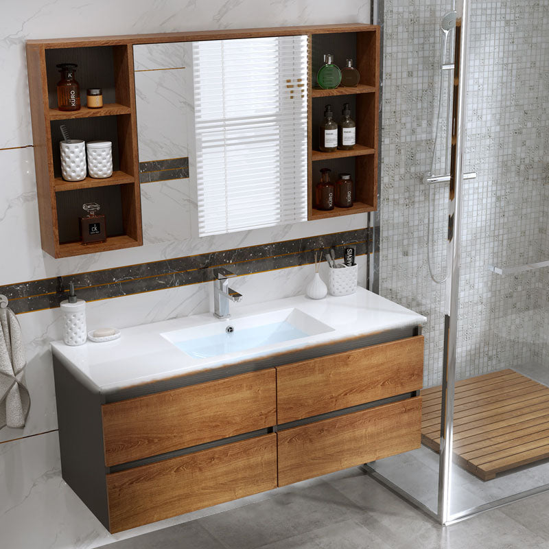 2 Drawers Vanity Wood Frame Freestanding Shelving Included Mirror Single Sink Vanity Vanity & Faucet & Mirror Cabinet 48"L x 19"W x 20"H Clearhalo 'Bathroom Remodel & Bathroom Fixtures' 'Bathroom Vanities' 'bathroom_vanities' 'Home Improvement' 'home_improvement' 'home_improvement_bathroom_vanities' 6743871