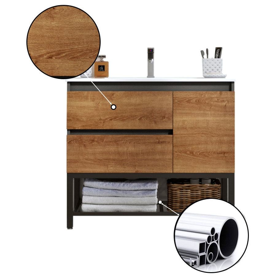 2 Drawers Vanity Wood Frame Freestanding Shelving Included Mirror Single Sink Vanity Clearhalo 'Bathroom Remodel & Bathroom Fixtures' 'Bathroom Vanities' 'bathroom_vanities' 'Home Improvement' 'home_improvement' 'home_improvement_bathroom_vanities' 6743882