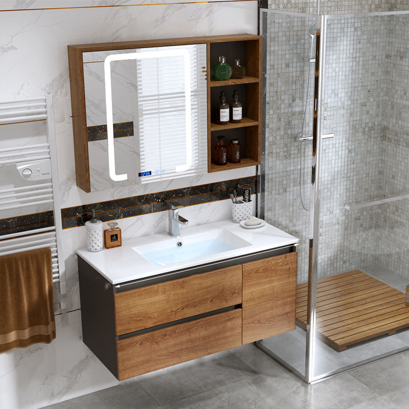 2 Drawers Vanity Wood Frame Freestanding Shelving Included Mirror Single Sink Vanity Vanity & Faucet & Smart Medicine Cabinet Clearhalo 'Bathroom Remodel & Bathroom Fixtures' 'Bathroom Vanities' 'bathroom_vanities' 'Home Improvement' 'home_improvement' 'home_improvement_bathroom_vanities' 6743885