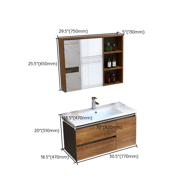 2 Drawers Vanity Wood Frame Freestanding Shelving Included Mirror Single Sink Vanity Clearhalo 'Bathroom Remodel & Bathroom Fixtures' 'Bathroom Vanities' 'bathroom_vanities' 'Home Improvement' 'home_improvement' 'home_improvement_bathroom_vanities' 6743897