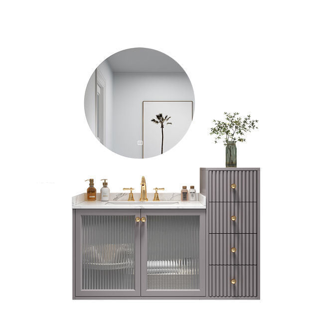 Modern Sink Vanity Wall Mount Solid Color Bathroom Vanity with Drawers Vanity & Faucet & Mirrors Clearhalo 'Bathroom Remodel & Bathroom Fixtures' 'Bathroom Vanities' 'bathroom_vanities' 'Home Improvement' 'home_improvement' 'home_improvement_bathroom_vanities' 6743910