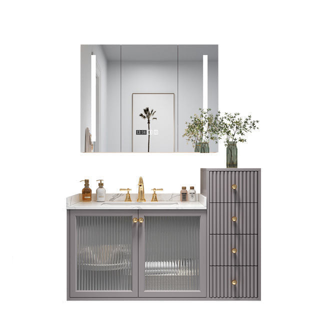 Modern Sink Vanity Wall Mount Solid Color Bathroom Vanity with Drawers Clearhalo 'Bathroom Remodel & Bathroom Fixtures' 'Bathroom Vanities' 'bathroom_vanities' 'Home Improvement' 'home_improvement' 'home_improvement_bathroom_vanities' 6743917