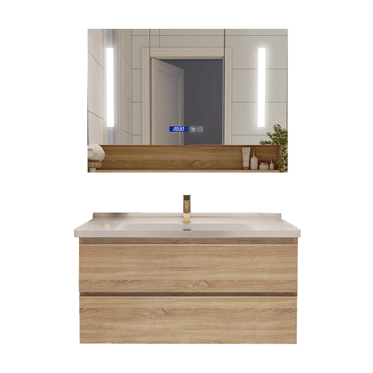 Drawers Bath Vanity Wood Mirror Rectangle Single Sink Wall Mount Vanity Set Clearhalo 'Bathroom Remodel & Bathroom Fixtures' 'Bathroom Vanities' 'bathroom_vanities' 'Home Improvement' 'home_improvement' 'home_improvement_bathroom_vanities' 6743981