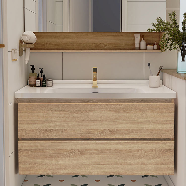 Drawers Bath Vanity Wood Mirror Rectangle Single Sink Wall Mount Vanity Set Clearhalo 'Bathroom Remodel & Bathroom Fixtures' 'Bathroom Vanities' 'bathroom_vanities' 'Home Improvement' 'home_improvement' 'home_improvement_bathroom_vanities' 6743984