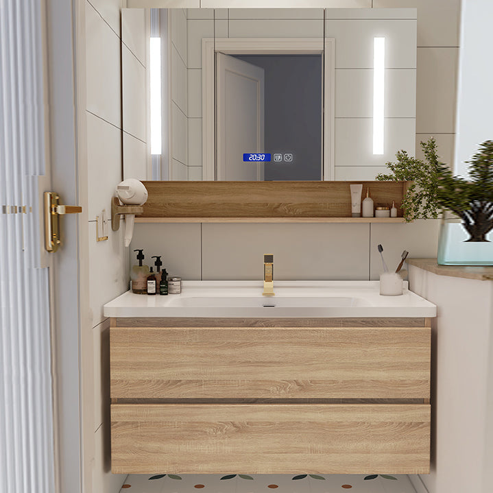 Drawers Bath Vanity Wood Mirror Rectangle Single Sink Wall Mount Vanity Set Vanity & Faucet & Smart Medicine Cabinet Clearhalo 'Bathroom Remodel & Bathroom Fixtures' 'Bathroom Vanities' 'bathroom_vanities' 'Home Improvement' 'home_improvement' 'home_improvement_bathroom_vanities' 6743985