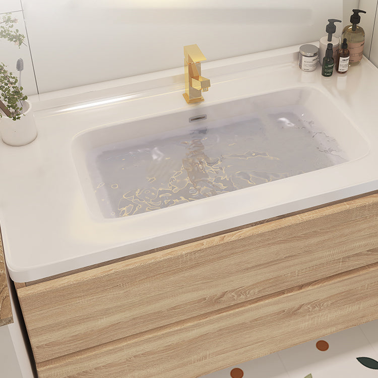 Drawers Bath Vanity Wood Mirror Rectangle Single Sink Wall Mount Vanity Set Clearhalo 'Bathroom Remodel & Bathroom Fixtures' 'Bathroom Vanities' 'bathroom_vanities' 'Home Improvement' 'home_improvement' 'home_improvement_bathroom_vanities' 6743986