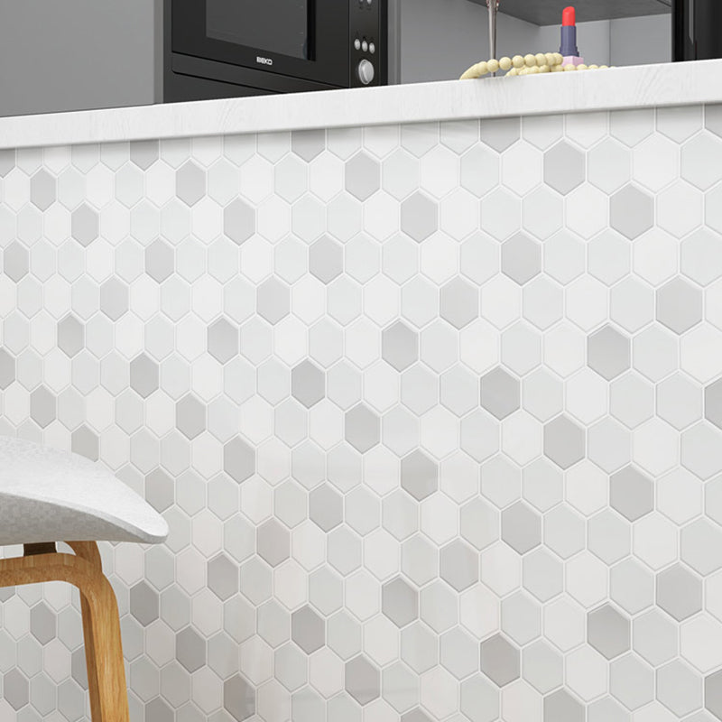 Peel and Stick Tiles Hexagonal Waterproof PVC Peel & Stick Mosaic Tile for Shower Grey 50-Piece Set Clearhalo 'Flooring 'Home Improvement' 'home_improvement' 'home_improvement_peel_stick_blacksplash' 'Peel & Stick Backsplash Tile' 'peel_stick_blacksplash' 'Walls & Ceilings' Walls and Ceiling' 6744033