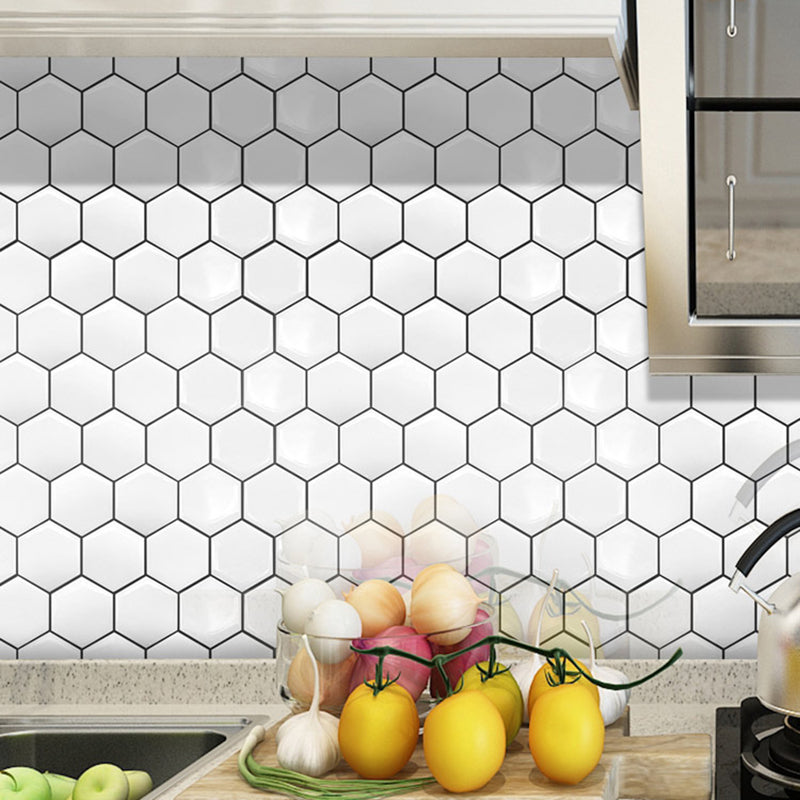 Peel and Stick Tiles Hexagonal Waterproof PVC Peel & Stick Mosaic Tile for Shower White-Black 50-Piece Set Clearhalo 'Flooring 'Home Improvement' 'home_improvement' 'home_improvement_peel_stick_blacksplash' 'Peel & Stick Backsplash Tile' 'peel_stick_blacksplash' 'Walls & Ceilings' Walls and Ceiling' 6744034