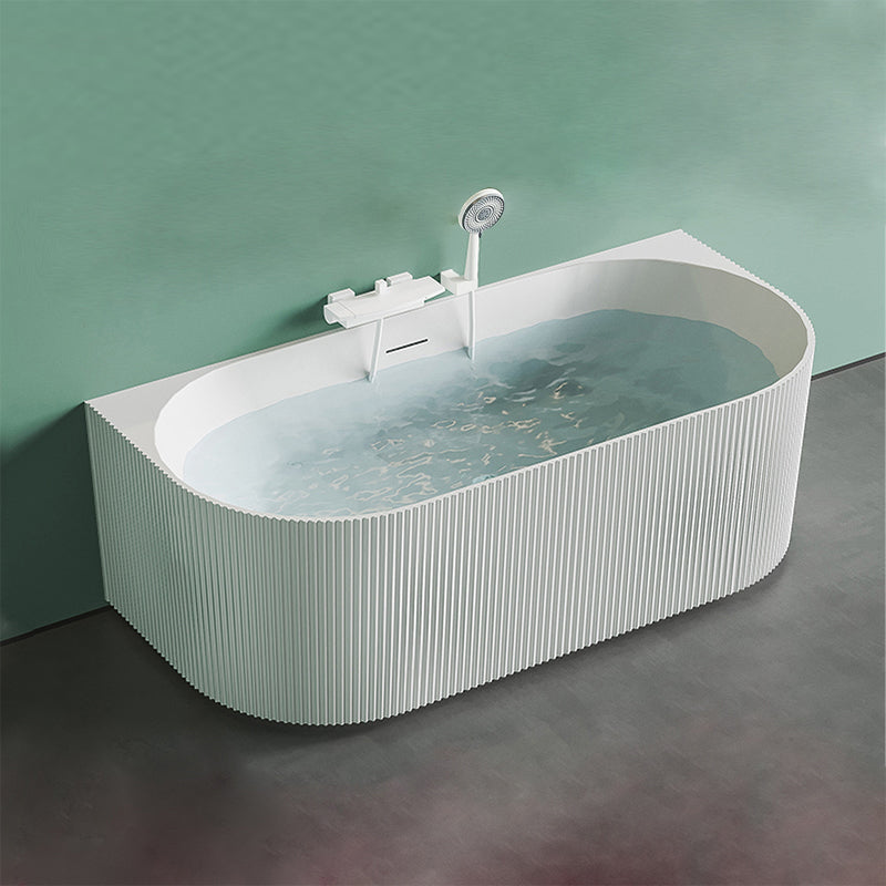 Modern White Acrylic Soaking Bathtub Rectangle Back to Wall Bathtub Ivory 59"L x 30"W x 23"H Clearhalo 'Bathroom Remodel & Bathroom Fixtures' 'Bathtubs' 'Home Improvement' 'home_improvement' 'home_improvement_bathtubs' 'Showers & Bathtubs' 6745056