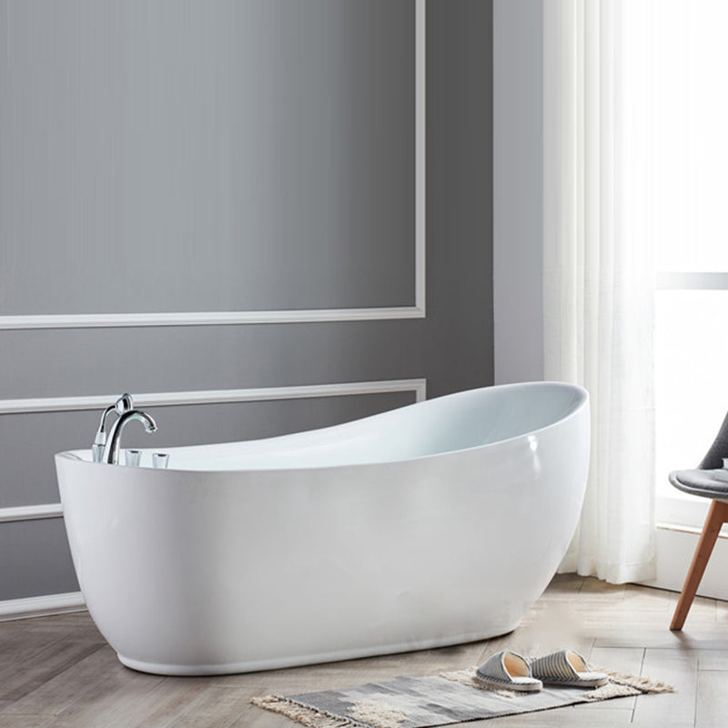 Modern Style Freestanding Bath Tub Acrylic Free Form Bathtub in White 66.9"L x 31.5"W x 29.5"H Tub with Silver 5-Piece Set Clearhalo 'Bathroom Remodel & Bathroom Fixtures' 'Bathtubs' 'Home Improvement' 'home_improvement' 'home_improvement_bathtubs' 'Showers & Bathtubs' 6745197