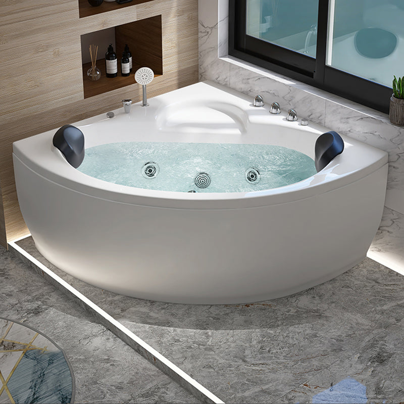 Modern Corner Acrylic Bathtub Air/Whirlpool Bathtub with Drain and Overflow Trim 47"L x 47"W x 24"H Massage Tub with Silver 5-Piece Set Clearhalo 'Bathroom Remodel & Bathroom Fixtures' 'Bathtubs' 'Home Improvement' 'home_improvement' 'home_improvement_bathtubs' 'Showers & Bathtubs' 6745245