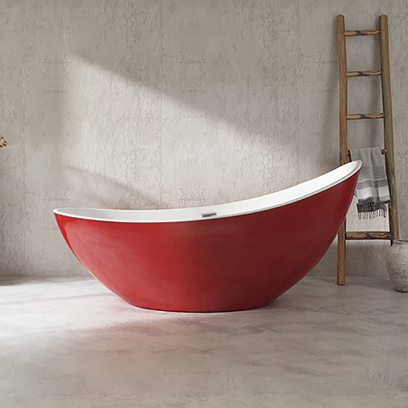 Freestanding Soaking Acrylic Bathtub Modern Oval Bathtub without Faucet Holes Red Tub Clearhalo 'Bathroom Remodel & Bathroom Fixtures' 'Bathtubs' 'Home Improvement' 'home_improvement' 'home_improvement_bathtubs' 'Showers & Bathtubs' 6745282