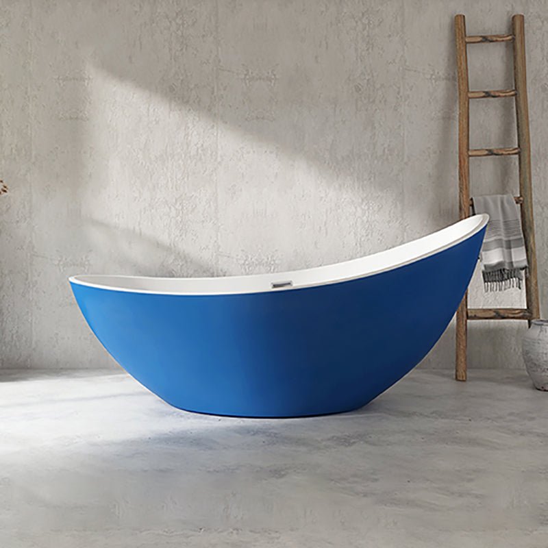 Freestanding Soaking Acrylic Bathtub Modern Oval Bathtub without Faucet Holes Blue Tub Clearhalo 'Bathroom Remodel & Bathroom Fixtures' 'Bathtubs' 'Home Improvement' 'home_improvement' 'home_improvement_bathtubs' 'Showers & Bathtubs' 6745285