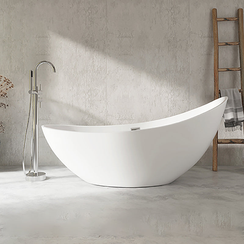 Freestanding Soaking Acrylic Bathtub Modern Oval Bathtub without Faucet Holes White Tub with Freestanding Tub Fillers Clearhalo 'Bathroom Remodel & Bathroom Fixtures' 'Bathtubs' 'Home Improvement' 'home_improvement' 'home_improvement_bathtubs' 'Showers & Bathtubs' 6745288