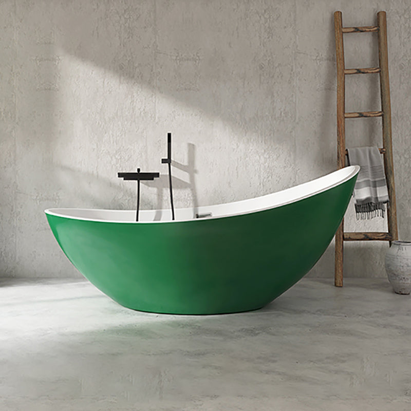 Freestanding Soaking Acrylic Bathtub Modern Oval Bathtub without Faucet Holes Green Tub with Wall Mounted Faucets Clearhalo 'Bathroom Remodel & Bathroom Fixtures' 'Bathtubs' 'Home Improvement' 'home_improvement' 'home_improvement_bathtubs' 'Showers & Bathtubs' 6745290