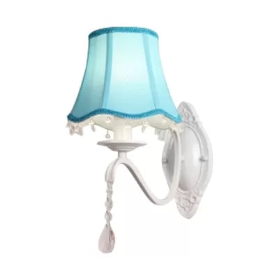 Modern Flared Shade Wall Light with Teardrop Crystal Metal Wall Sconce for Girls Bedroom Blue Clearhalo 'Wall Lamps & Sconces' 'Wall Lights' Lighting' 67453