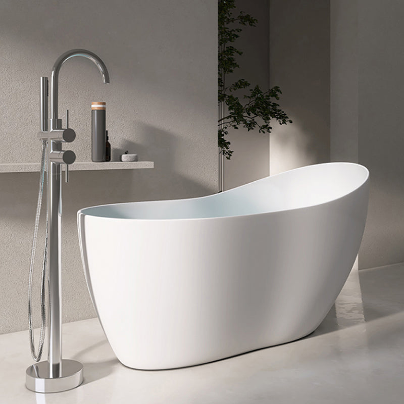 Modern Acrylic White Bathtub Freestanding Soaking Bathtub with Drain Silver 54"L x 28"W x 30"H Tub with Freestanding Tub Fillers Clearhalo 'Bathroom Remodel & Bathroom Fixtures' 'Bathtubs' 'Home Improvement' 'home_improvement' 'home_improvement_bathtubs' 'Showers & Bathtubs' 6745332