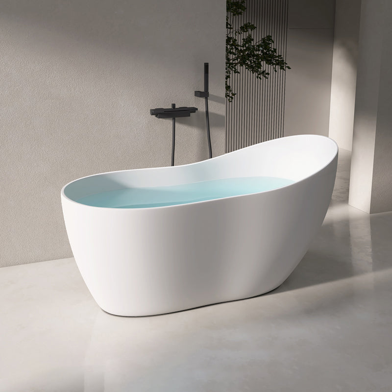 Modern Acrylic White Bathtub Freestanding Soaking Bathtub with Drain Black Tub with Wall Mounted Faucets Clearhalo 'Bathroom Remodel & Bathroom Fixtures' 'Bathtubs' 'Home Improvement' 'home_improvement' 'home_improvement_bathtubs' 'Showers & Bathtubs' 6745333