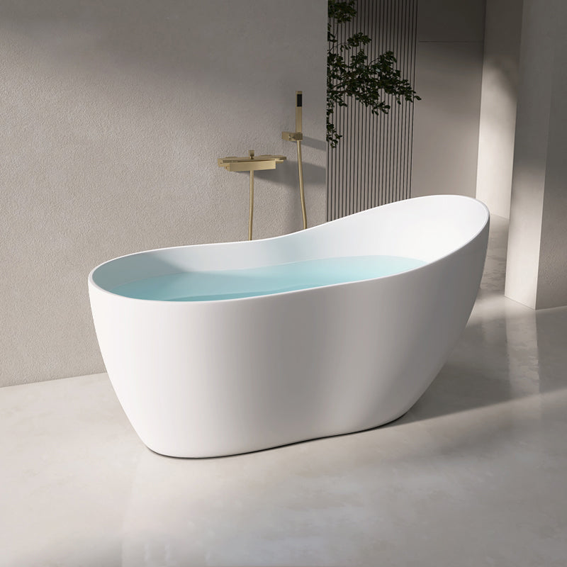 Modern Acrylic White Bathtub Freestanding Soaking Bathtub with Drain Gold Tub with Wall Mounted Faucets Clearhalo 'Bathroom Remodel & Bathroom Fixtures' 'Bathtubs' 'Home Improvement' 'home_improvement' 'home_improvement_bathtubs' 'Showers & Bathtubs' 6745336