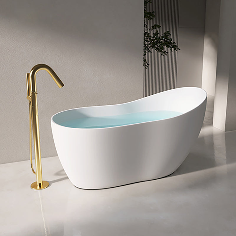 Modern Acrylic White Bathtub Freestanding Soaking Bathtub with Drain Light Gold Tub with Freestanding Tub Fillers Clearhalo 'Bathroom Remodel & Bathroom Fixtures' 'Bathtubs' 'Home Improvement' 'home_improvement' 'home_improvement_bathtubs' 'Showers & Bathtubs' 6745338