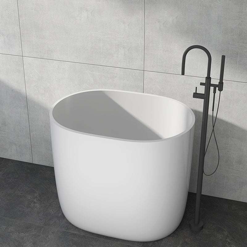 Modern Acrylic Ellipse White Bathtub Back to Wall with Drain Bath Tub 31"L x 23"W x 27"H Tub with Freestanding Tub Fillers Clearhalo 'Bathroom Remodel & Bathroom Fixtures' 'Bathtubs' 'Home Improvement' 'home_improvement' 'home_improvement_bathtubs' 'Showers & Bathtubs' 6745393