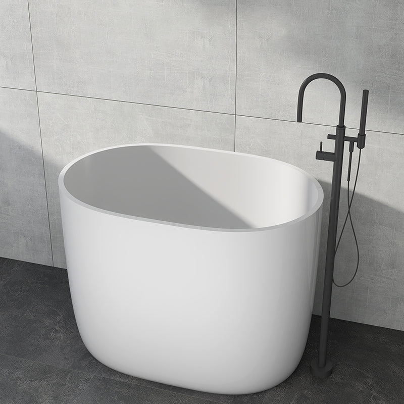 Modern Acrylic Ellipse White Bathtub Back to Wall with Drain Bath Tub 35"L x 23"W x 27"H Tub with Freestanding Tub Fillers Clearhalo 'Bathroom Remodel & Bathroom Fixtures' 'Bathtubs' 'Home Improvement' 'home_improvement' 'home_improvement_bathtubs' 'Showers & Bathtubs' 6745394