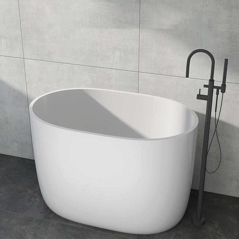 Modern Acrylic Ellipse White Bathtub Back to Wall with Drain Bath Tub 39"L x 23"W x 27"H Tub with Freestanding Tub Fillers Clearhalo 'Bathroom Remodel & Bathroom Fixtures' 'Bathtubs' 'Home Improvement' 'home_improvement' 'home_improvement_bathtubs' 'Showers & Bathtubs' 6745395