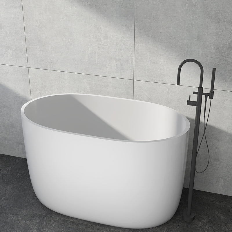 Modern Acrylic Ellipse White Bathtub Back to Wall with Drain Bath Tub 43"L x 23"W x 27"H Tub with Freestanding Tub Fillers Clearhalo 'Bathroom Remodel & Bathroom Fixtures' 'Bathtubs' 'Home Improvement' 'home_improvement' 'home_improvement_bathtubs' 'Showers & Bathtubs' 6745396