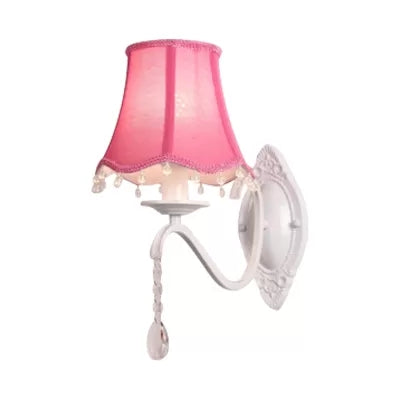 Modern Flared Shade Wall Light with Teardrop Crystal Metal Wall Sconce for Girls Bedroom Pink Clearhalo 'Wall Lamps & Sconces' 'Wall Lights' Lighting' 67454