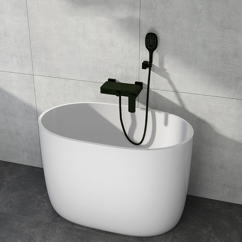 Modern Acrylic Ellipse White Bathtub Back to Wall with Drain Bath Tub 39"L x 23"W x 27"H Tub with Wall Mounted Faucets Clearhalo 'Bathroom Remodel & Bathroom Fixtures' 'Bathtubs' 'Home Improvement' 'home_improvement' 'home_improvement_bathtubs' 'Showers & Bathtubs' 6745400