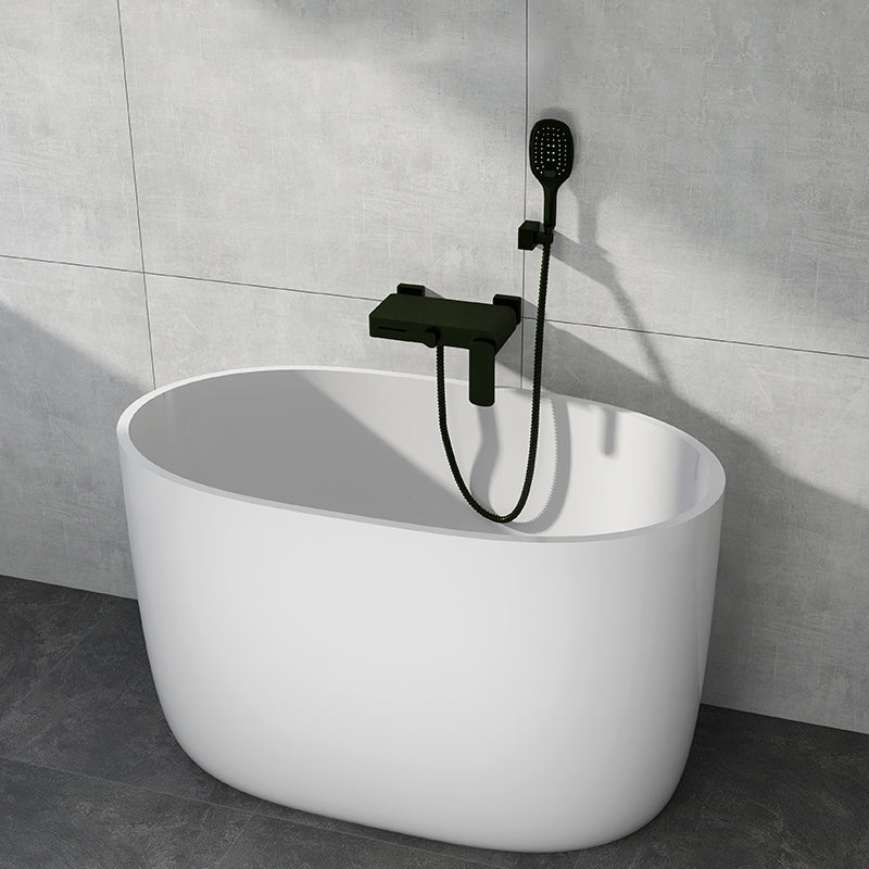 Modern Acrylic Ellipse White Bathtub Back to Wall with Drain Bath Tub 43"L x 23"W x 27"H Tub with Wall Mounted Faucets Clearhalo 'Bathroom Remodel & Bathroom Fixtures' 'Bathtubs' 'Home Improvement' 'home_improvement' 'home_improvement_bathtubs' 'Showers & Bathtubs' 6745401