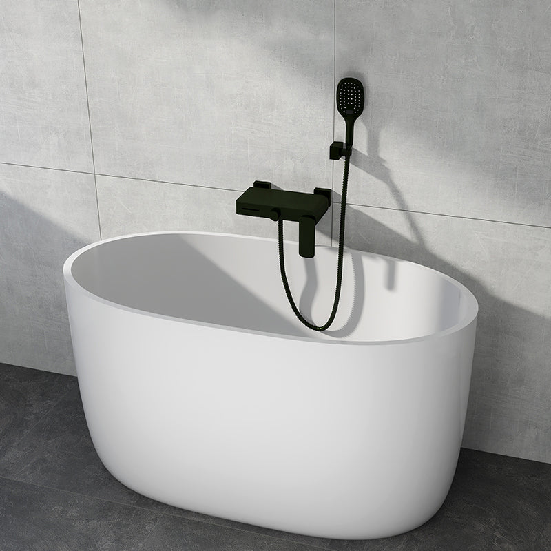 Modern Acrylic Ellipse White Bathtub Back to Wall with Drain Bath Tub 47"L x 23"W x 27"H Tub with Wall Mounted Faucets Clearhalo 'Bathroom Remodel & Bathroom Fixtures' 'Bathtubs' 'Home Improvement' 'home_improvement' 'home_improvement_bathtubs' 'Showers & Bathtubs' 6745402