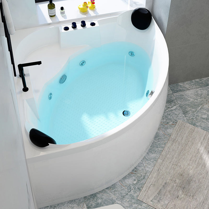 Contemporary Corner Acrylic Bathtub Soaking/Whirlpool Bathtub with Seat 35"L x 35"W x 26"H Massage Tub with Black 4-Piece Set Clearhalo 'Bathroom Remodel & Bathroom Fixtures' 'Bathtubs' 'Home Improvement' 'home_improvement' 'home_improvement_bathtubs' 'Showers & Bathtubs' 6745546