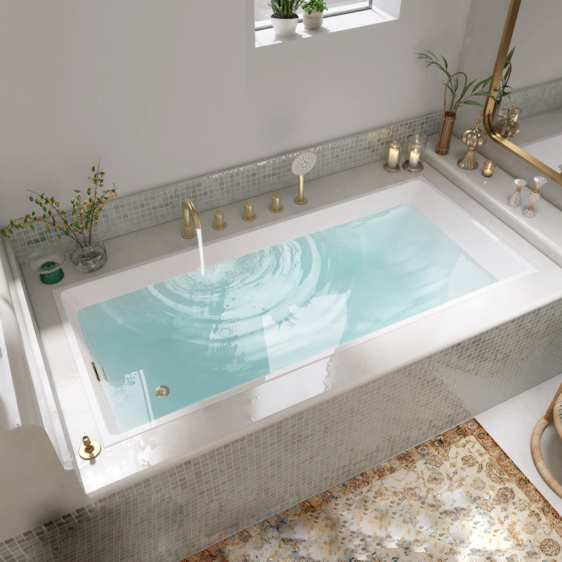 Modern Acrylic Rectangle Embedded with Drain Bath Tub and Overflow Hole White Tub with Gold 5-Piece Set Clearhalo 'Bathroom Remodel & Bathroom Fixtures' 'Bathtubs' 'Home Improvement' 'home_improvement' 'home_improvement_bathtubs' 'Showers & Bathtubs' 6745813