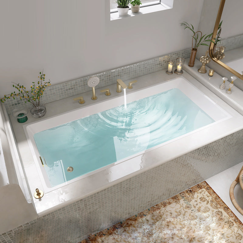 Modern Acrylic Rectangle Embedded with Drain Bath Tub and Overflow Hole White Tub with Light Gold 5-Piece Set Clearhalo 'Bathroom Remodel & Bathroom Fixtures' 'Bathtubs' 'Home Improvement' 'home_improvement' 'home_improvement_bathtubs' 'Showers & Bathtubs' 6745815