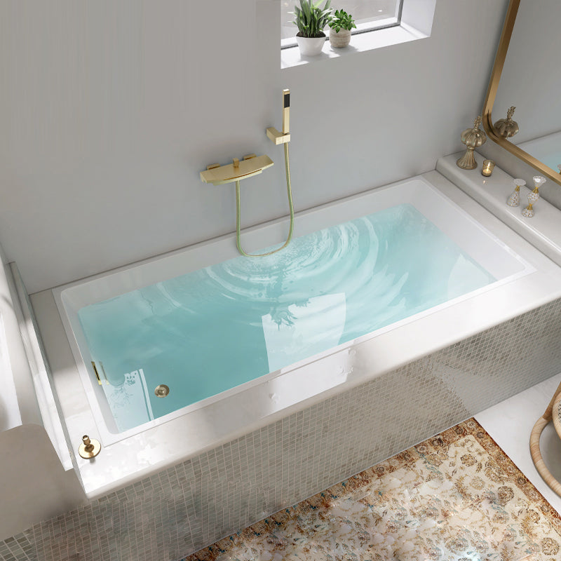 Modern Acrylic Rectangle Embedded with Drain Bath Tub and Overflow Hole Gold Tub with Wall Mounted Faucets Clearhalo 'Bathroom Remodel & Bathroom Fixtures' 'Bathtubs' 'Home Improvement' 'home_improvement' 'home_improvement_bathtubs' 'Showers & Bathtubs' 6745817