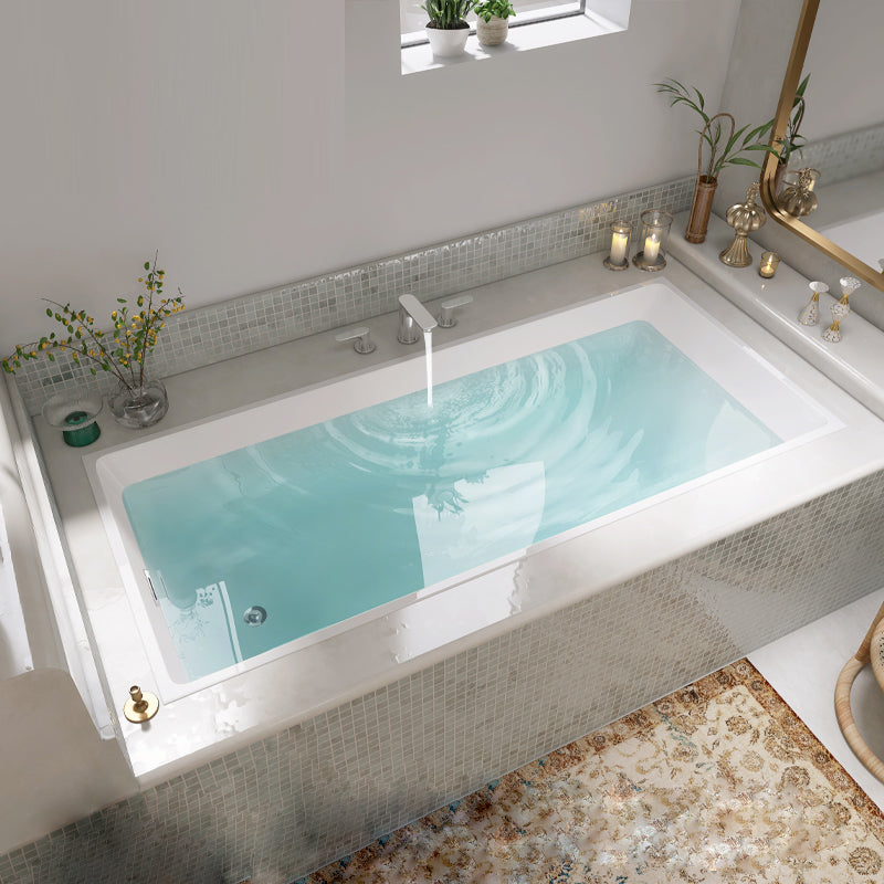 Modern Acrylic Rectangle Embedded with Drain Bath Tub and Overflow Hole White Tub with Silver 3-Piece Set Clearhalo 'Bathroom Remodel & Bathroom Fixtures' 'Bathtubs' 'Home Improvement' 'home_improvement' 'home_improvement_bathtubs' 'Showers & Bathtubs' 6745818