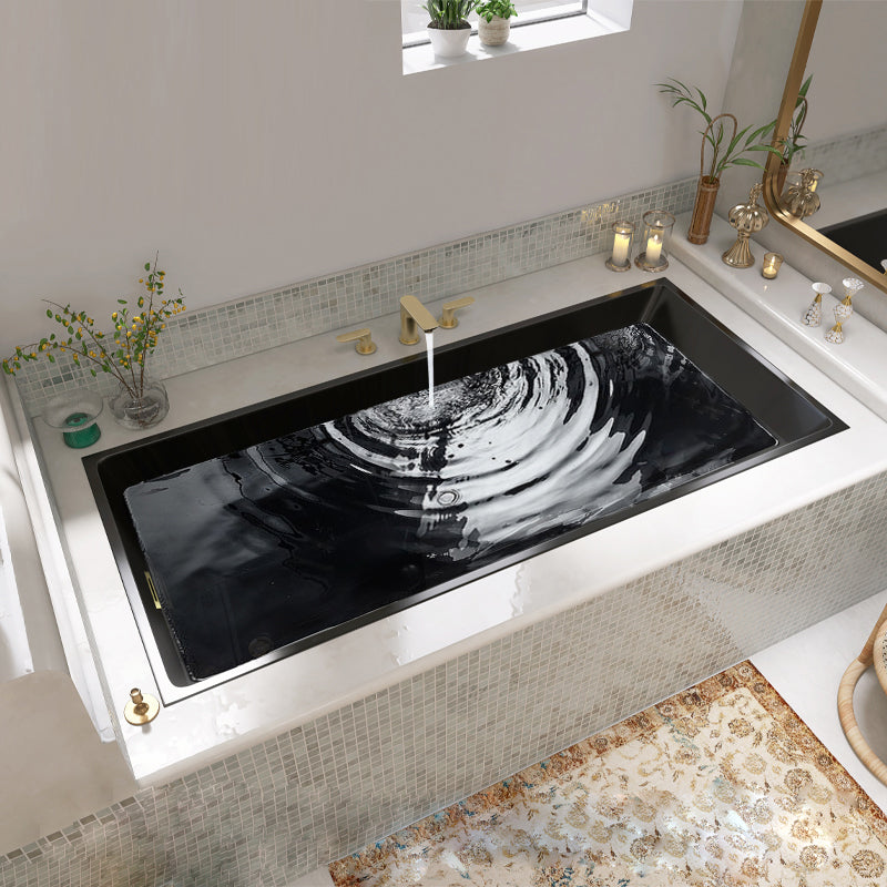 Modern Acrylic Rectangle Embedded with Drain Bath Tub and Overflow Hole Black Tub with Golden 3-Piece Set Clearhalo 'Bathroom Remodel & Bathroom Fixtures' 'Bathtubs' 'Home Improvement' 'home_improvement' 'home_improvement_bathtubs' 'Showers & Bathtubs' 6745822