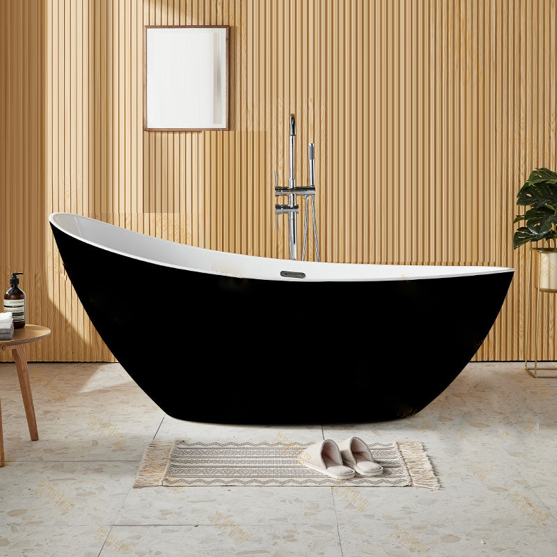 Contemporary Freestanding Soaking Bathtub Oval Slipper Acrylic Bathtub Black Tub with Freestanding Tub Fillers Clearhalo 'Bathroom Remodel & Bathroom Fixtures' 'Bathtubs' 'Home Improvement' 'home_improvement' 'home_improvement_bathtubs' 'Showers & Bathtubs' 6745871