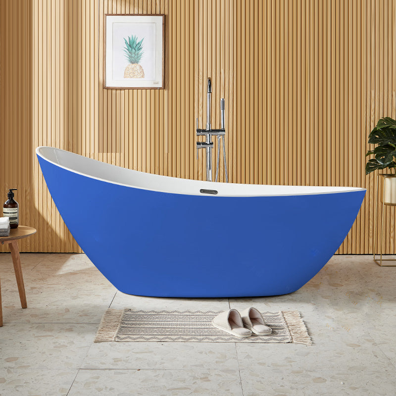 Contemporary Freestanding Soaking Bathtub Oval Slipper Acrylic Bathtub Blue Tub with Freestanding Tub Fillers Clearhalo 'Bathroom Remodel & Bathroom Fixtures' 'Bathtubs' 'Home Improvement' 'home_improvement' 'home_improvement_bathtubs' 'Showers & Bathtubs' 6745875