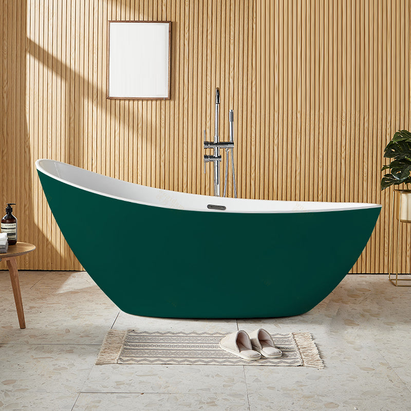 Contemporary Freestanding Soaking Bathtub Oval Slipper Acrylic Bathtub Green Tub with Freestanding Tub Fillers Clearhalo 'Bathroom Remodel & Bathroom Fixtures' 'Bathtubs' 'Home Improvement' 'home_improvement' 'home_improvement_bathtubs' 'Showers & Bathtubs' 6745879