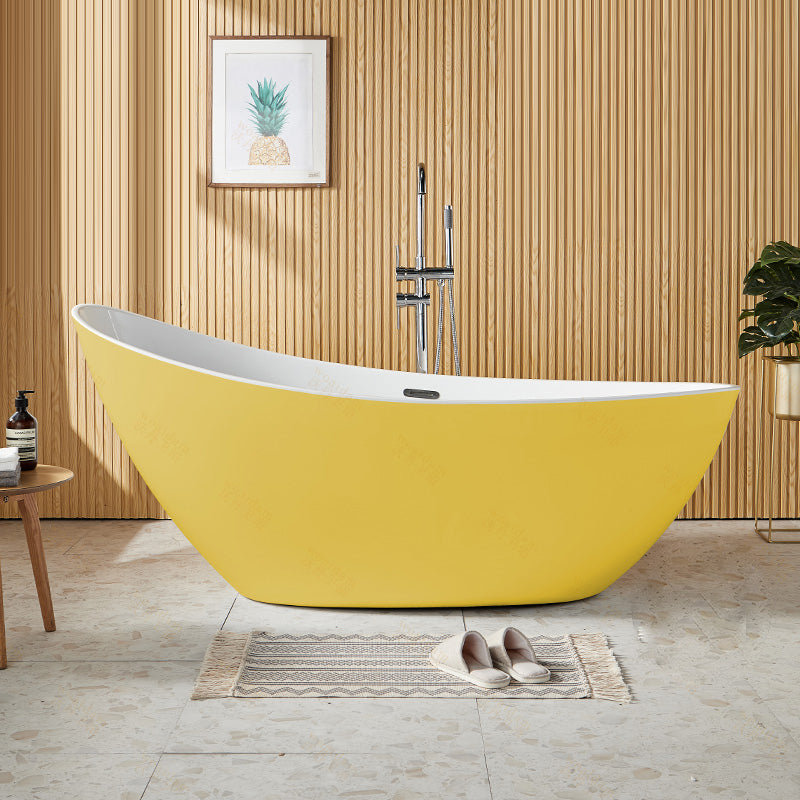 Contemporary Freestanding Soaking Bathtub Oval Slipper Acrylic Bathtub Yellow Tub with Freestanding Tub Fillers Clearhalo 'Bathroom Remodel & Bathroom Fixtures' 'Bathtubs' 'Home Improvement' 'home_improvement' 'home_improvement_bathtubs' 'Showers & Bathtubs' 6745882