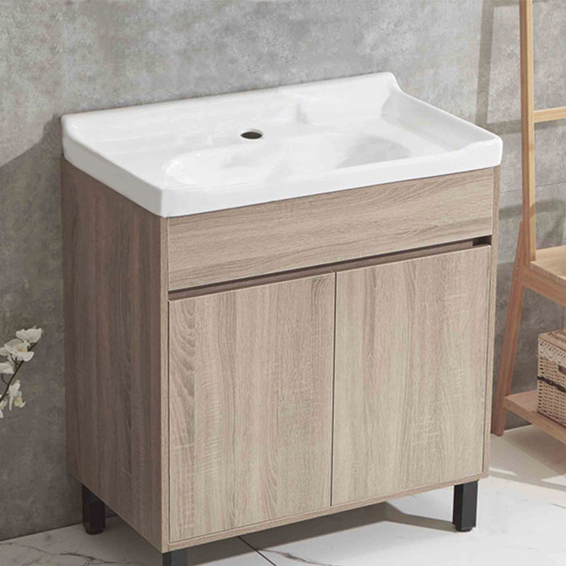 Wood Bathroom Vanity Rectangle Single Sink Mirror Freestanding Vanity Set with 2 Doors Bathroom Vanity 28"L x 19"W x 35"H Clearhalo 'Bathroom Remodel & Bathroom Fixtures' 'Bathroom Vanities' 'bathroom_vanities' 'Home Improvement' 'home_improvement' 'home_improvement_bathroom_vanities' 6749090