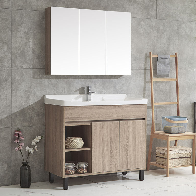 Wood Bathroom Vanity Rectangle Single Sink Mirror Freestanding Vanity Set with 2 Doors Clearhalo 'Bathroom Remodel & Bathroom Fixtures' 'Bathroom Vanities' 'bathroom_vanities' 'Home Improvement' 'home_improvement' 'home_improvement_bathroom_vanities' 6749092