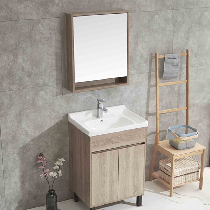 Wood Bathroom Vanity Rectangle Single Sink Mirror Freestanding Vanity Set with 2 Doors Vanity & Faucet & Mirror Cabinet 24"L x 18"W x 35"H Clearhalo 'Bathroom Remodel & Bathroom Fixtures' 'Bathroom Vanities' 'bathroom_vanities' 'Home Improvement' 'home_improvement' 'home_improvement_bathroom_vanities' 6749098