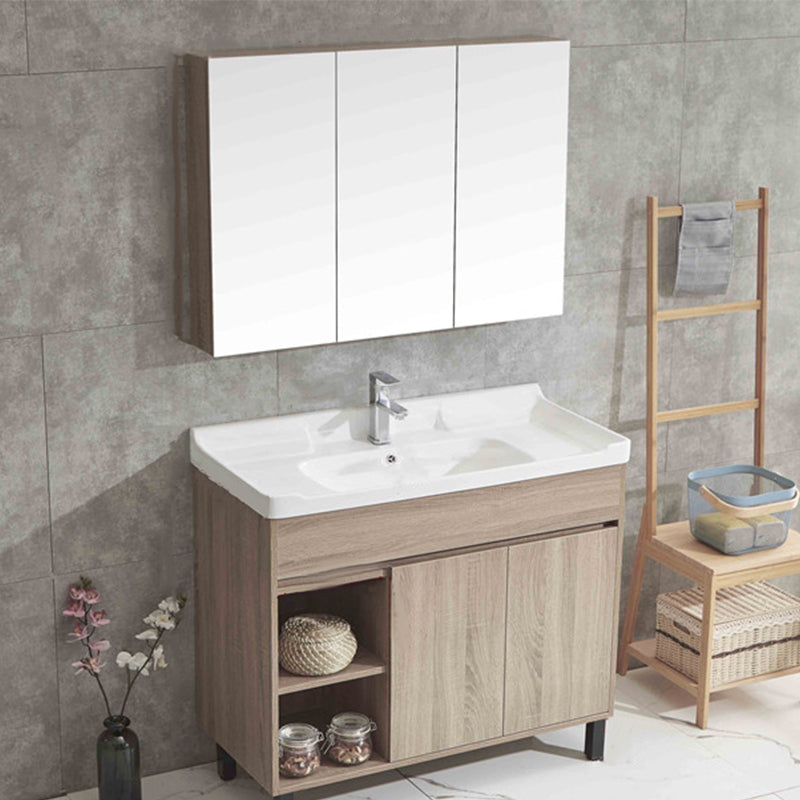 Wood Bathroom Vanity Rectangle Single Sink Mirror Freestanding Vanity Set with 2 Doors Vanity & Faucet & Mirror Cabinet 36"L x 19"W x 35"H Clearhalo 'Bathroom Remodel & Bathroom Fixtures' 'Bathroom Vanities' 'bathroom_vanities' 'Home Improvement' 'home_improvement' 'home_improvement_bathroom_vanities' 6749105